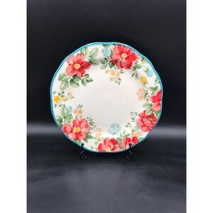 The Pioneer Woman Dinner Plate 10.25"D Vintage Floral Teal Scalloped Edge